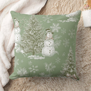 Coussin Vert sauge vintage Toile de Noël d'hiver (5)