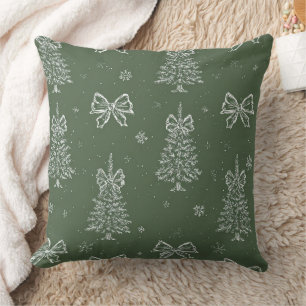 Coussin Vert sauge vintage Toile de Noël d'hiver (6)