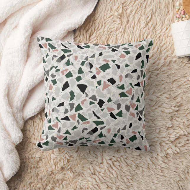 Coussin Vert terreux et pierre tachetée terrazzo neutre (Couverture)