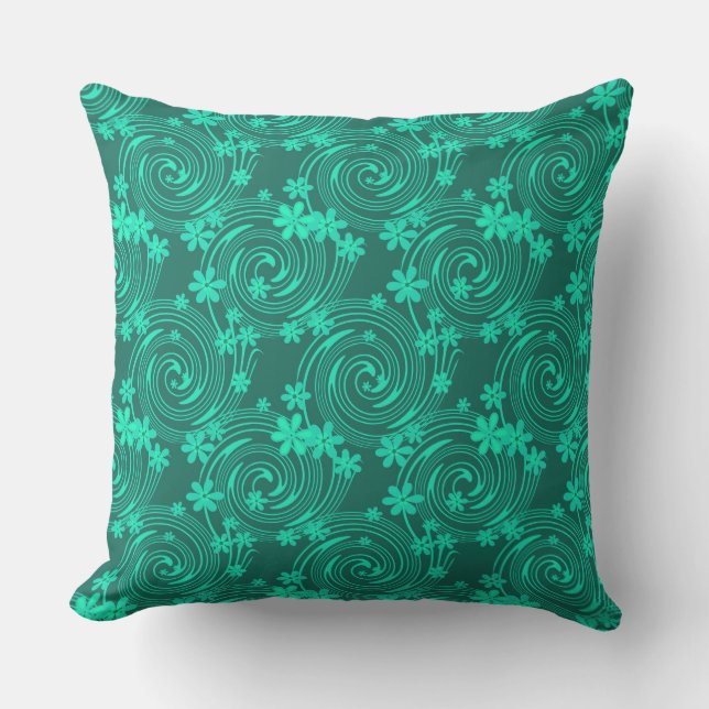 Coussin vert turquoise motif floral clair (Recto)