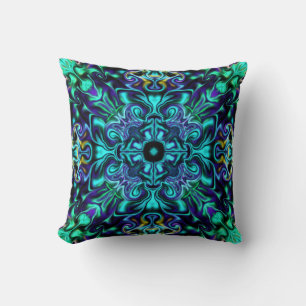 Coussin Vert Turquoise Psychédélique Bohème Mandala