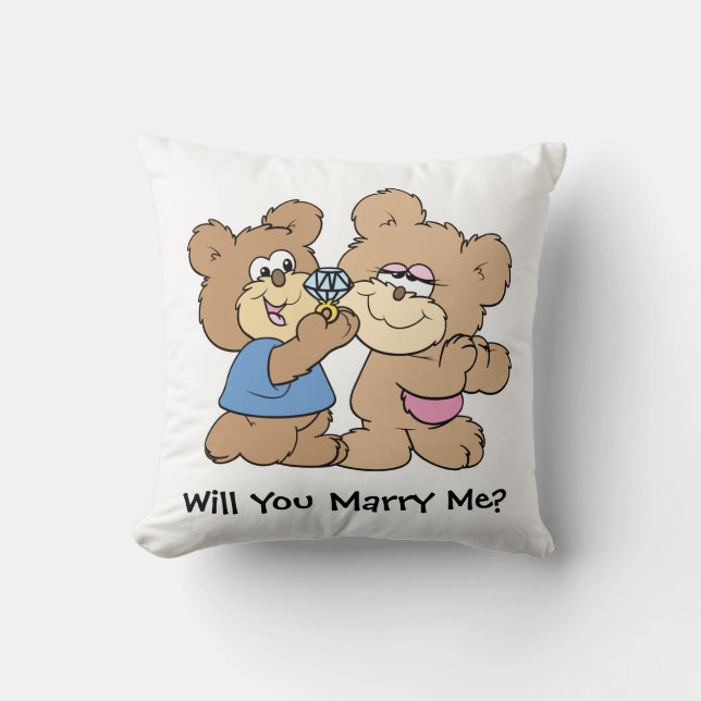 Coussin veux-tu m'épouser proposant ours en peluche (Recto)