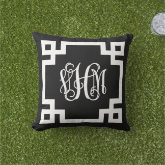 Coussin VHM noir et blanc clé grecque Monogramme de script