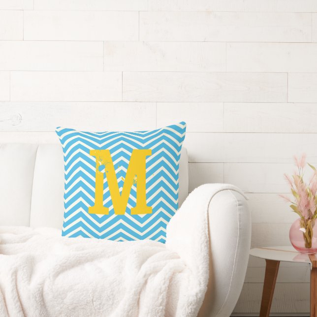 Coussin Viande d'ivoire d'Aqua et monogramme gris Zig Zag (Canapé)