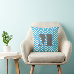 Coussin Viande d'ivoire d'Aqua et monogramme gris Zig Zag