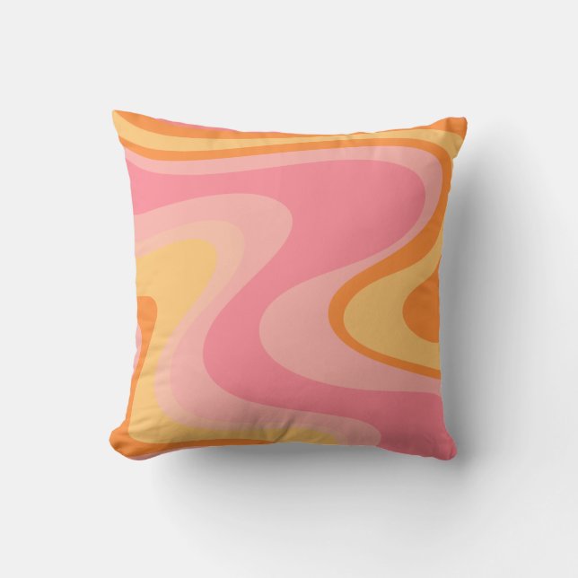 Coussin Vibe rétro Abstrait Swirl 60s les années 70 rose e (Recto)