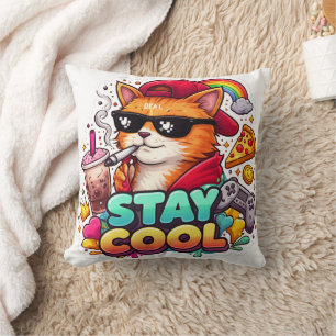 Coussin Vibes Cool – Mode Streetwear de Chat Décontracté