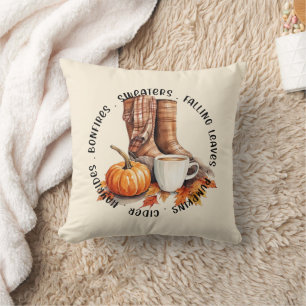 Coussin Vibes D'Automne Cosy - Bottes, Épices Citrouilles,