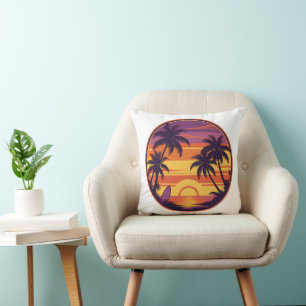 Coussin Vibes de coucher de soleil et de Surf rétro