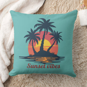 Coussin Vibes de coucher de soleil Palmiers tropicaux Plag