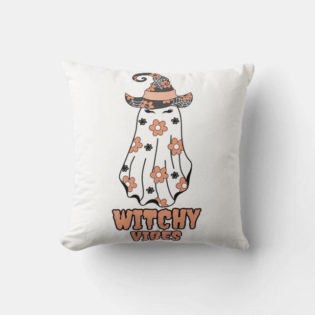Coussin "Vibes de cuisine" Halloween Witch Ghost Orange (Recto)