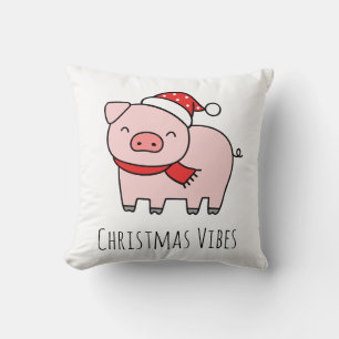 Coussin Vibes de Noël de cochon rose mignonne Minimaliste