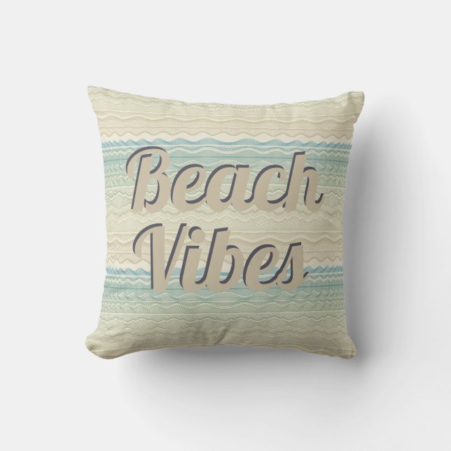 Coussin Vibes de plage Vagues beiges et bleues (Recto)