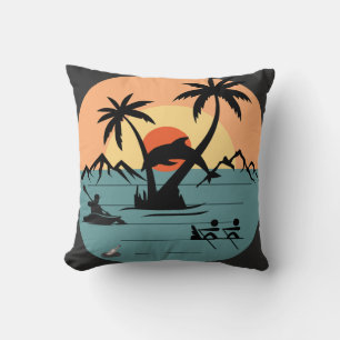 Coussin Vibes de plage vintage : Design côtier rétro
