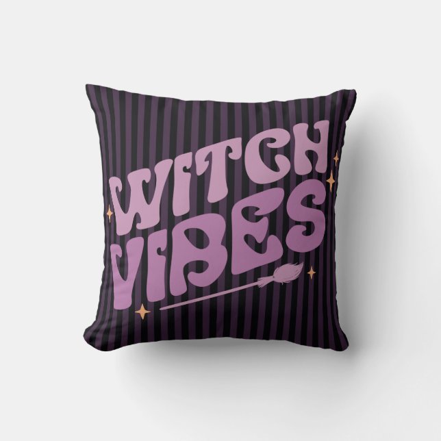 Coussin Vibes de Sorcière Rayures Verticales Violettes Hal (Recto)