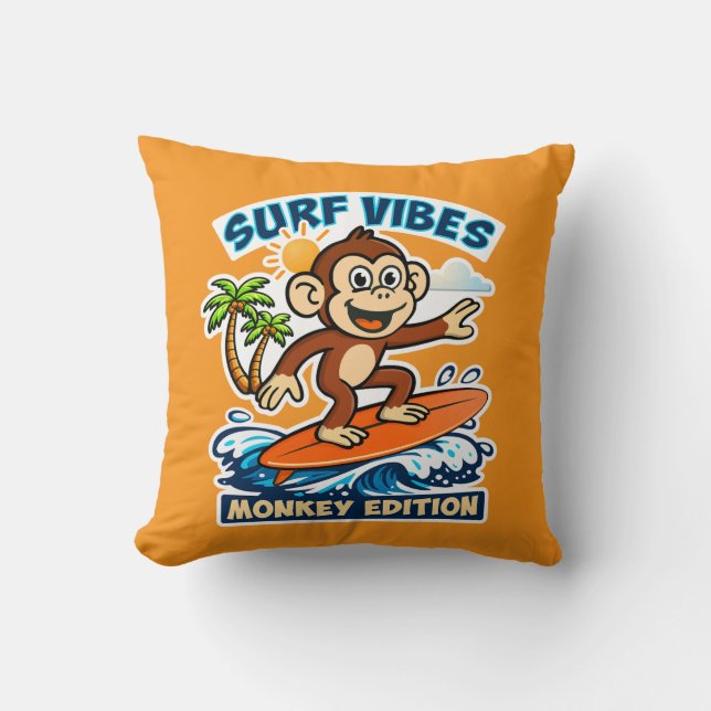 Coussin Vibes de surf - édition singe (Recto)