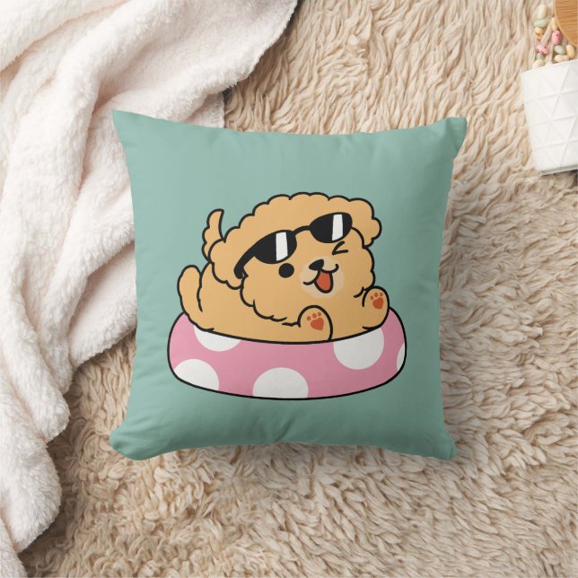 Coussin Vibes d'été Chien - Chiot flottant avec lunettes d (Couverture)