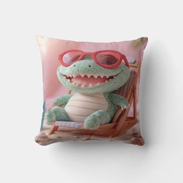 Coussin Vibes d'été : Crocodile de Plush de Chillin en vac (Recto)