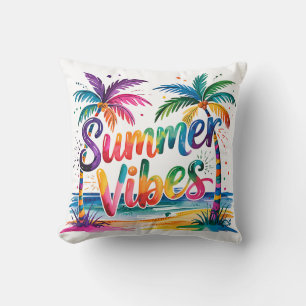 Coussin Vibes d'été Palmiers tropicaux et coucher de solei