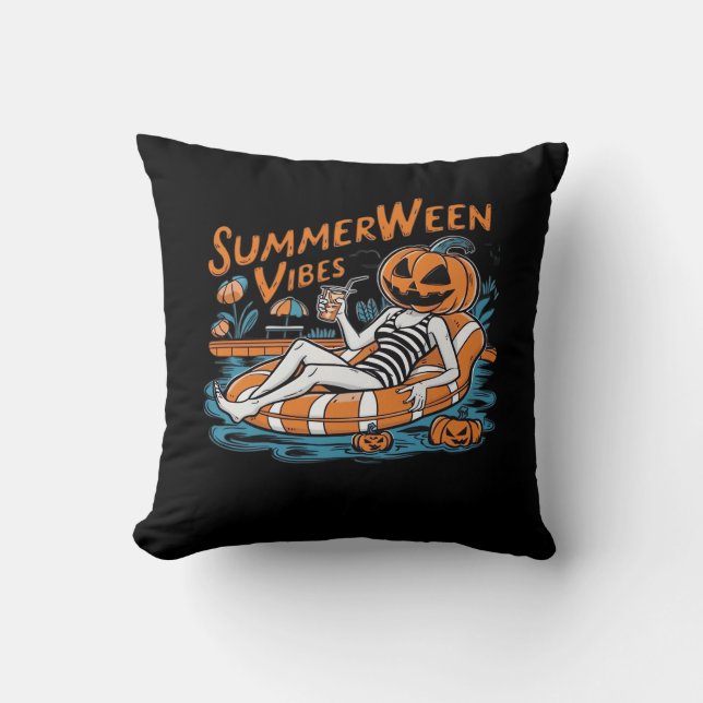Coussin Vibes D'Été Pour Été Éffrayant, Cadeau D'Halloween (Recto)
