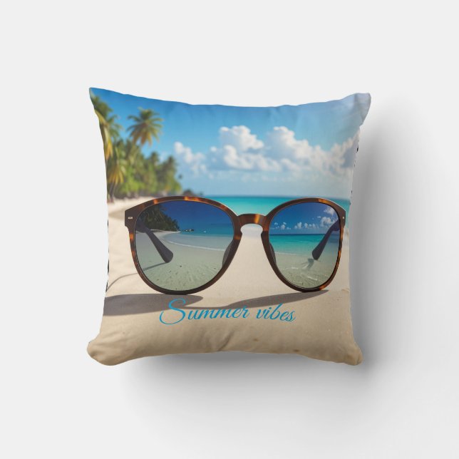 Coussin Vibes d'été texte personnalisé (Recto)