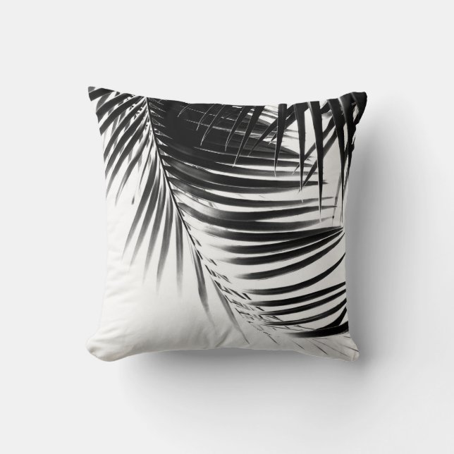 Coussin Vibes noires et blanches de palmiers Feuilles #1 # (Recto)