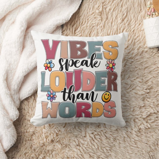 Coussin Vibes Parle Plus Fort Que Les Mots Rétro Typograph (Couverture)
