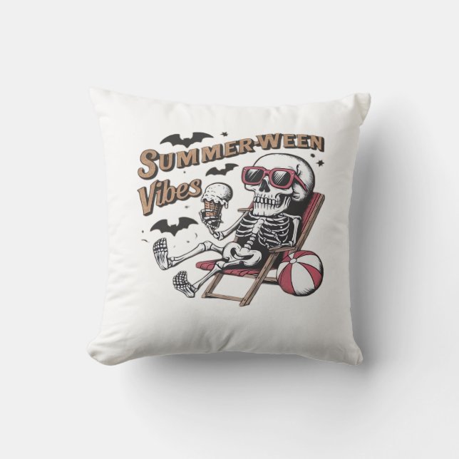 Coussin Vibes Sumerween Joyeux Squelette Crème Glacée Été  (Recto)