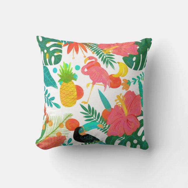 Coussin Vibes Tropicales Feuilles Florales Été Chic (Recto)
