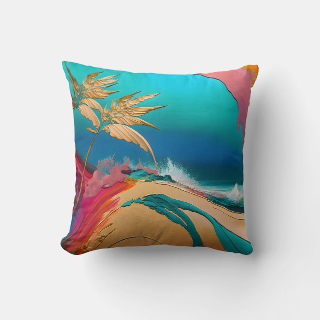 Coussin Vibrant Abstract Tropical Beach Scene (Recto)