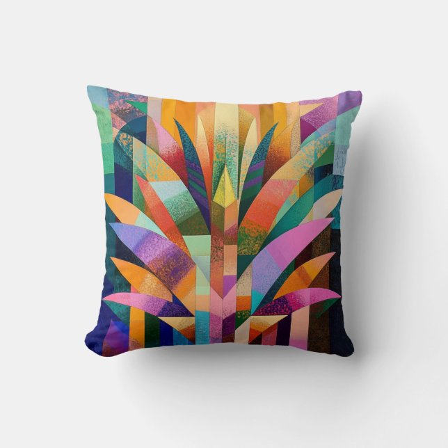 Coussin vibrant abstrait Agave  (Recto)