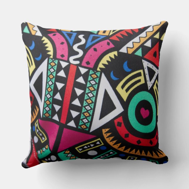 Coussin Vibrant Afro-Centric Geometric Pattern – Bold Trib (Verso)