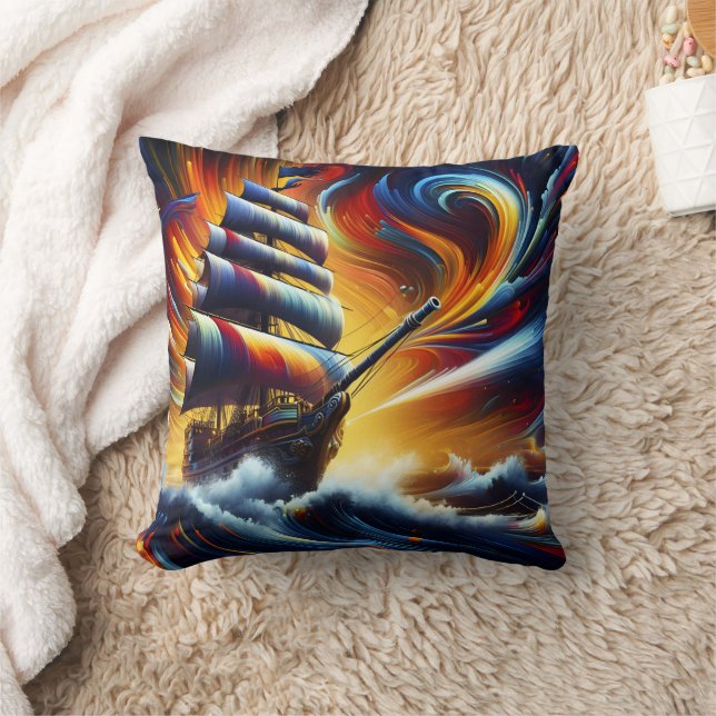 Coussin Vibrant Bateau Pirate Naviguant À Travers Des Mers (Couverture)