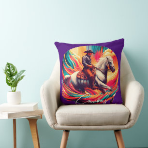 Coussin Vibrant Cowboy et Cheval Purple