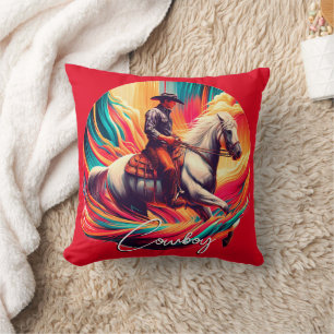 Coussin Vibrant Cowboy et Horse Burn Orange