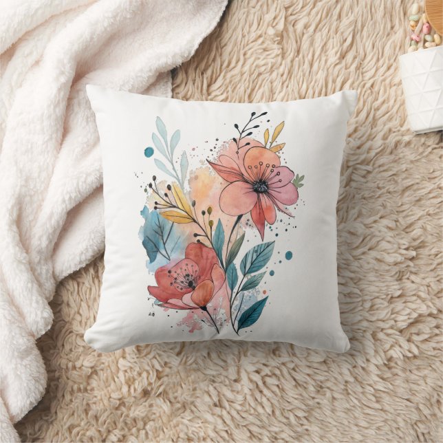 Coussin Vibrant Floral Watercolor Design (Couverture)