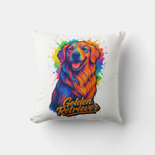 Coussin Vibrant Golden Retriever Pop Art - Néon coloré