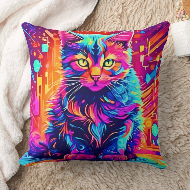 Coussin Vibrant Kitty : Belle oeuvre d'art néon (Couverture)