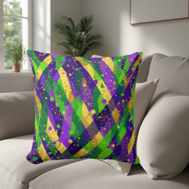 Coussin Vibrant Mardi Gras Violet Vert Or Bandes Cool  (Vibrant Mardi Gras Purple Green Gold Cool Stripes Throw Pillow)