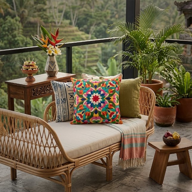 Coussin Vibrant Mexican Folklore Abstract Throw Pillow (Créateur téléchargé)