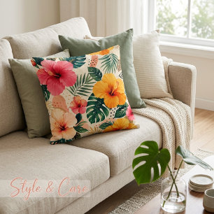 Coussin Vibrant motif floral sans couture d'hibiscus tropi
