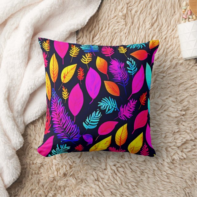 Coussin Vibrant Néon Foliage : Captivant Motif Feuille (Couverture)