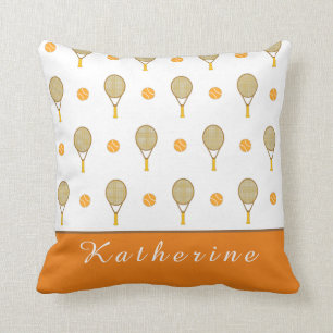 Coussin Vibrant Orange Tennis Amusant Personnalisé Joueur 