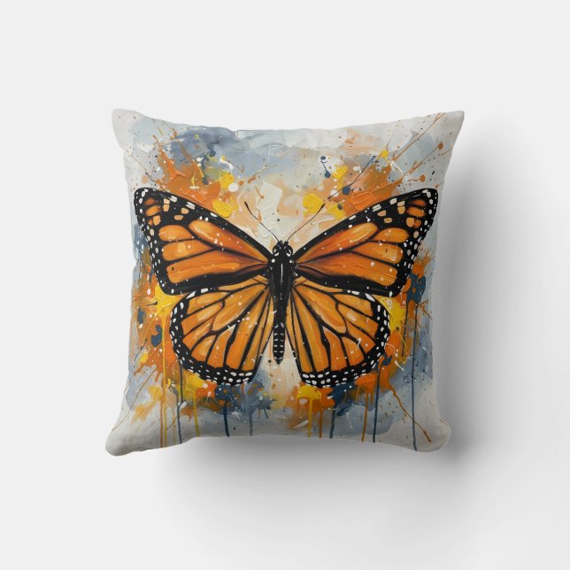 Coussin vibrant papillon monarque | Aquarelle (Verso)