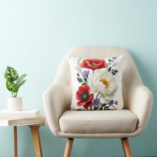Coussin Vibrant Poppy Bouquet Art