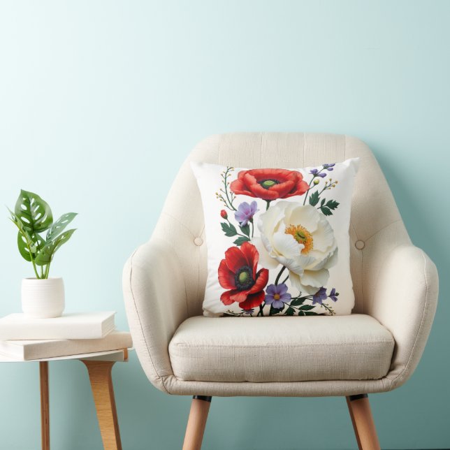 Coussin Vibrant Poppy Bouquet Art  (Chaise)