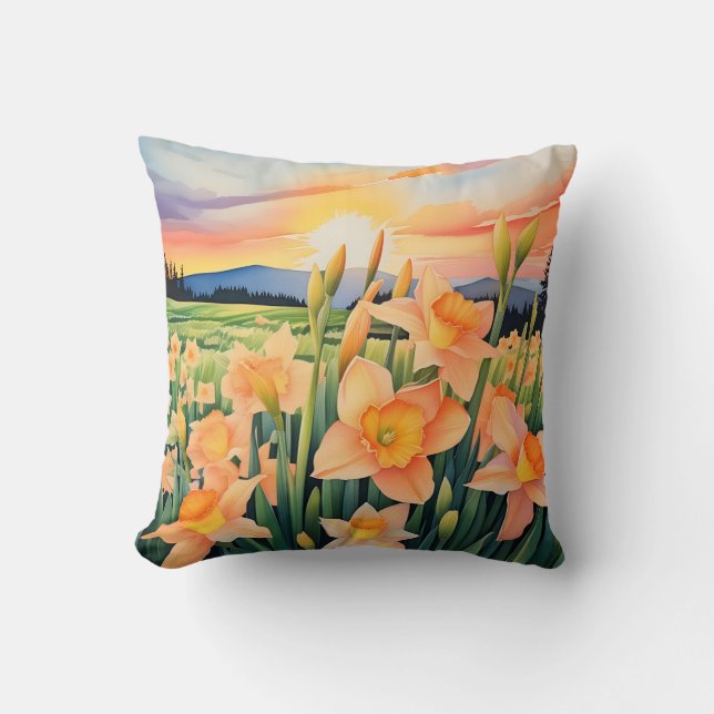 Coussin Vibrant prairie de jonquille (Recto)