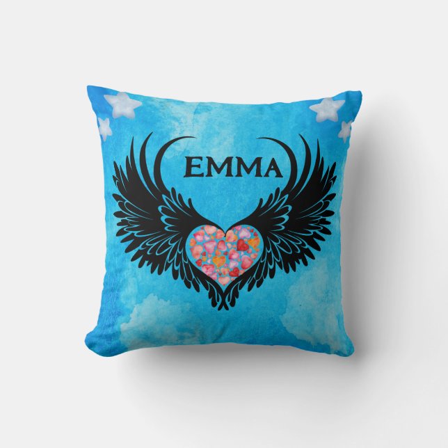 Coussin vibrant Red heart angel black wings (Recto)
