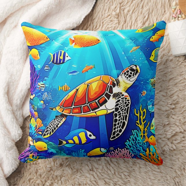 Coussin Vibrant Reef : Le royaume sous-marin de la tortue (Couverture)