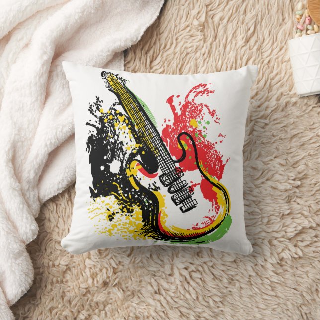 Coussin Vibrant Retro Groove : Éclaboussure de Guitare Éle (Couverture)